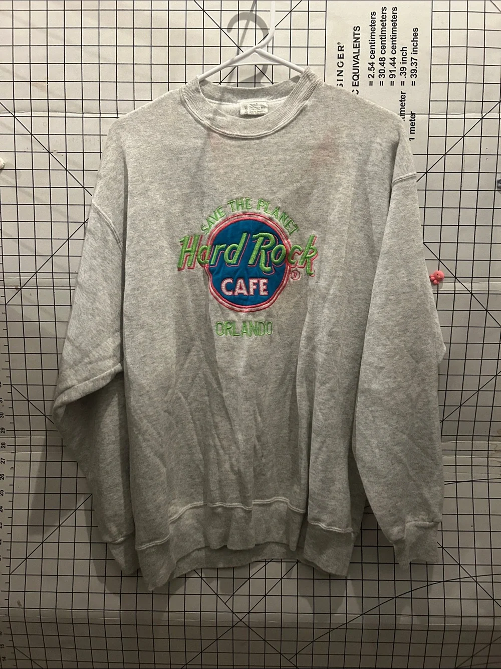 Hard Rock Cafe Gray Crewneck Sweatshirt with Neon Embroidered Logo